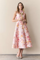 Cocktailkleid mit Karree-Ausschnitt aus floral bedrucktem Twill raspberry pink multi