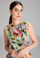 Jumpsuit aus leichtem Scuba mit Blumendruck und Drapierung