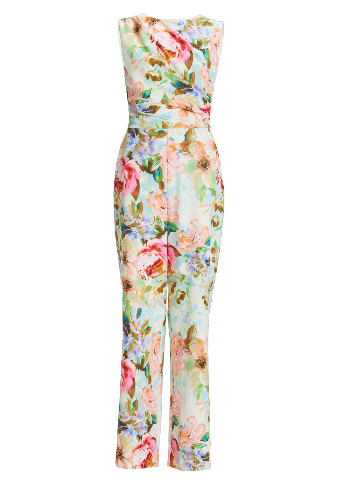 Jumpsuit aus leichtem Scuba mit Blumendruck und Drapierung