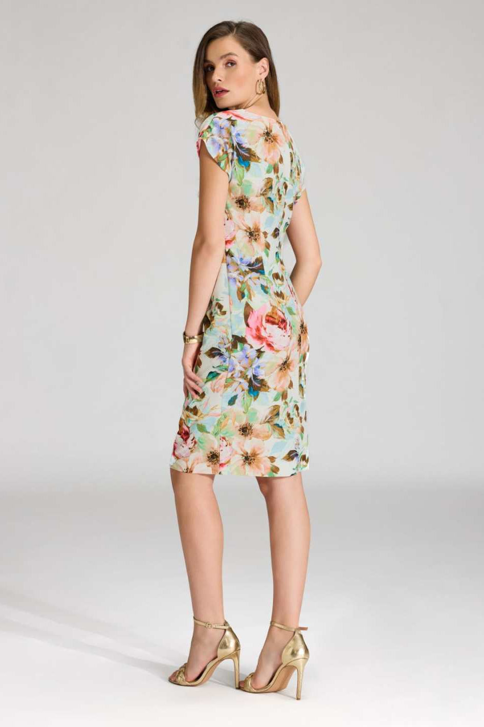 Etuikleid mit Knotendetail aus leichtem Scuba mit Blumendruck