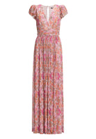 Abendkleid aus bedrucktem Plissee Jersey mit betonter Schulter