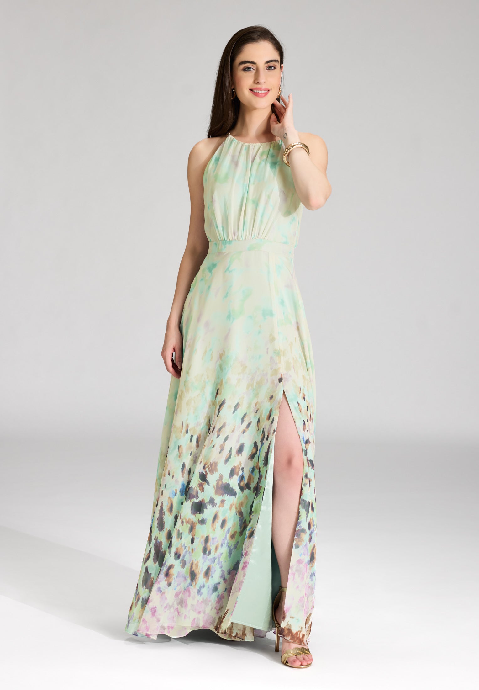 Abendkleid aus Chiffon mit Animal Print pistachio green multi