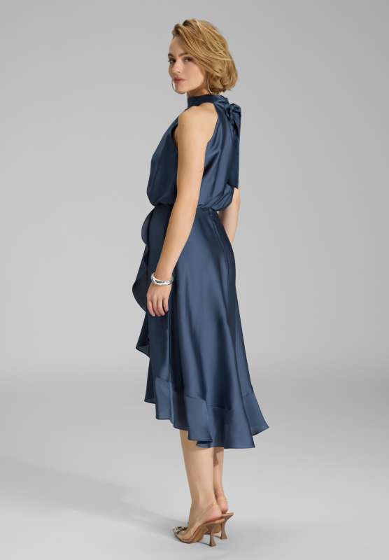 Cocktailkleid aus nachhaltigem Satin mit Volant am Saum