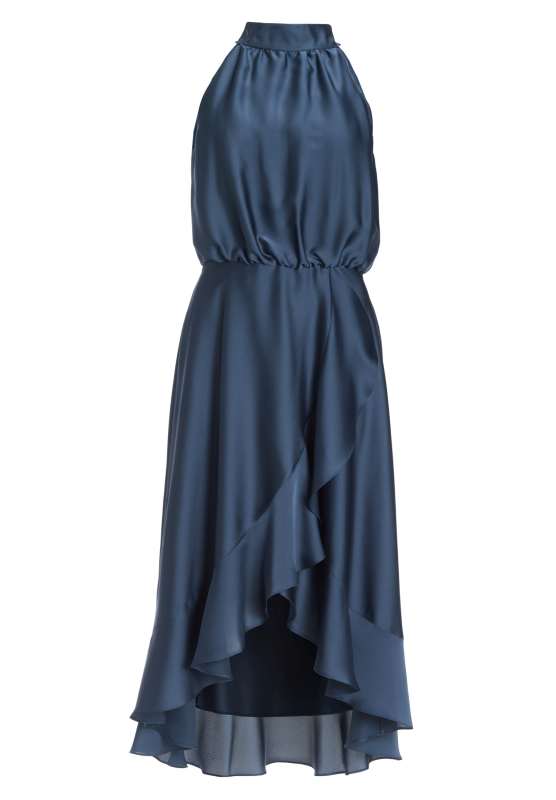 Cocktailkleid aus nachhaltigem Satin mit Volant am Saum