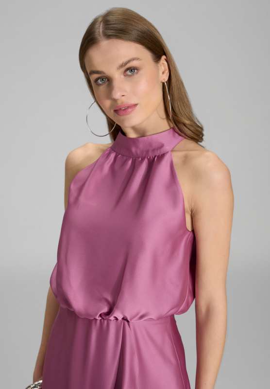 Cocktailkleid aus nachhaltigem Satin mit Volant am Saum
