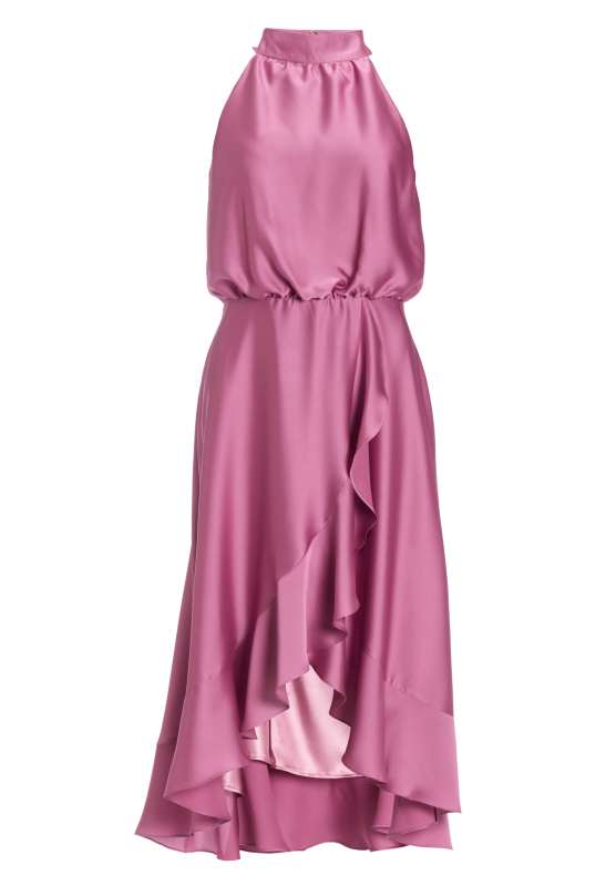Cocktailkleid aus nachhaltigem Satin mit Volant am Saum
