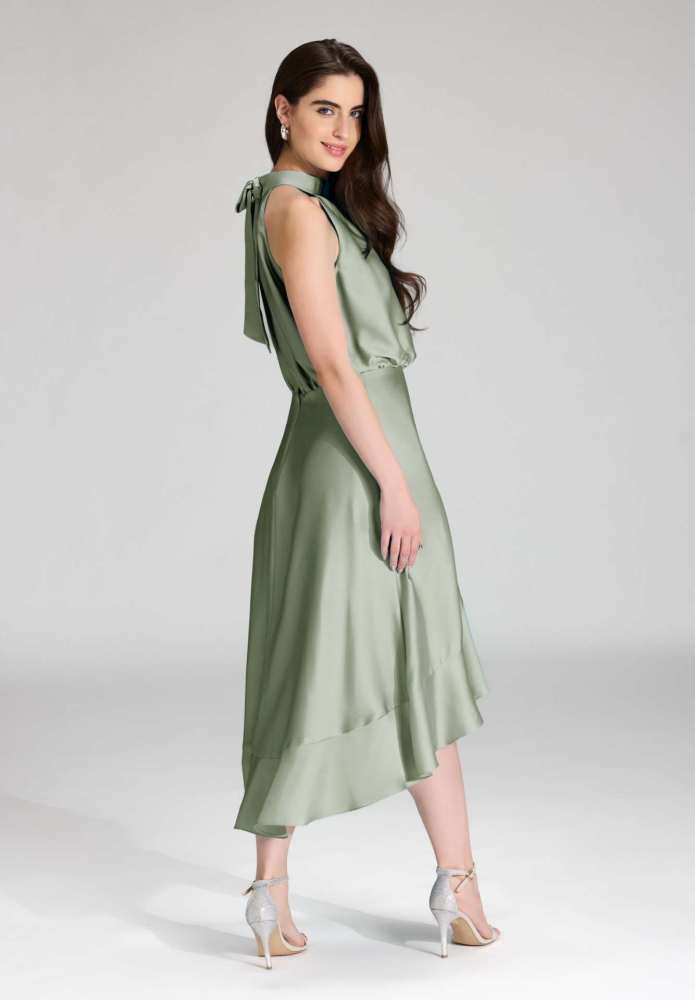 Cocktailkleid aus nachhaltigem Satin mit Volant am Saum