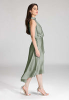 Cocktailkleid aus nachhaltigem Satin mit Volant am Saum