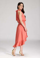 Cocktailkleid aus nachhaltigem Satin mit Volant am Saum