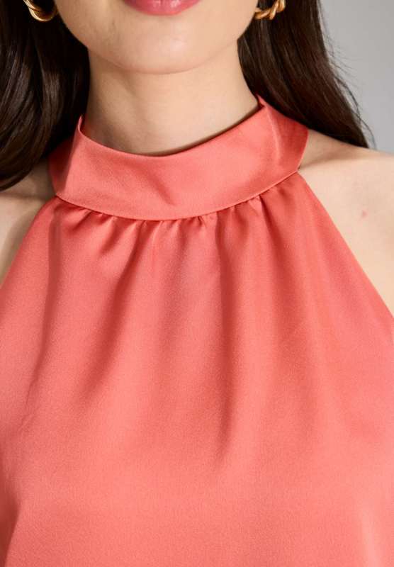 Cocktailkleid aus nachhaltigem Satin mit Volant am Saum