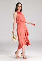 Cocktailkleid aus nachhaltigem Satin mit Volant am Saum