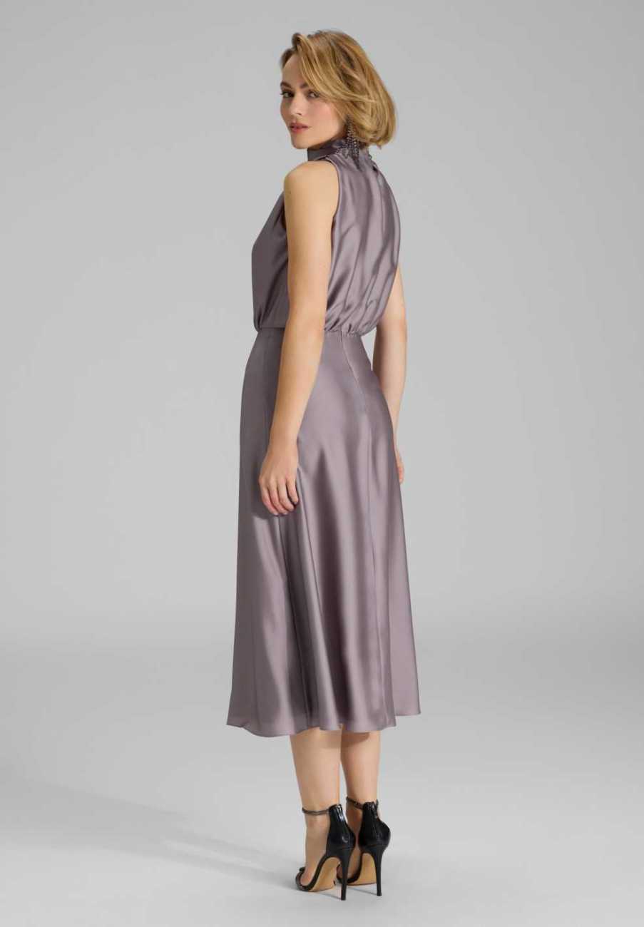 Midi Kleid aus nachhaltigem Satin mit Drapierung am Kragen