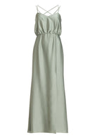 Abendkleid aus nachhaltigem Satin mit gekreuzten Spagettiträgern