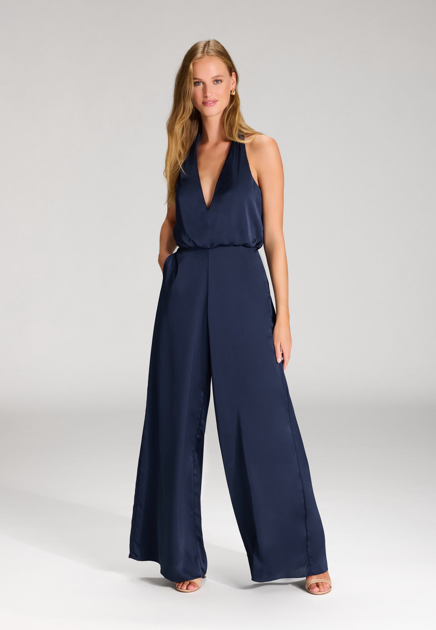 Jumpsuit mit weitem Hosenbein navy