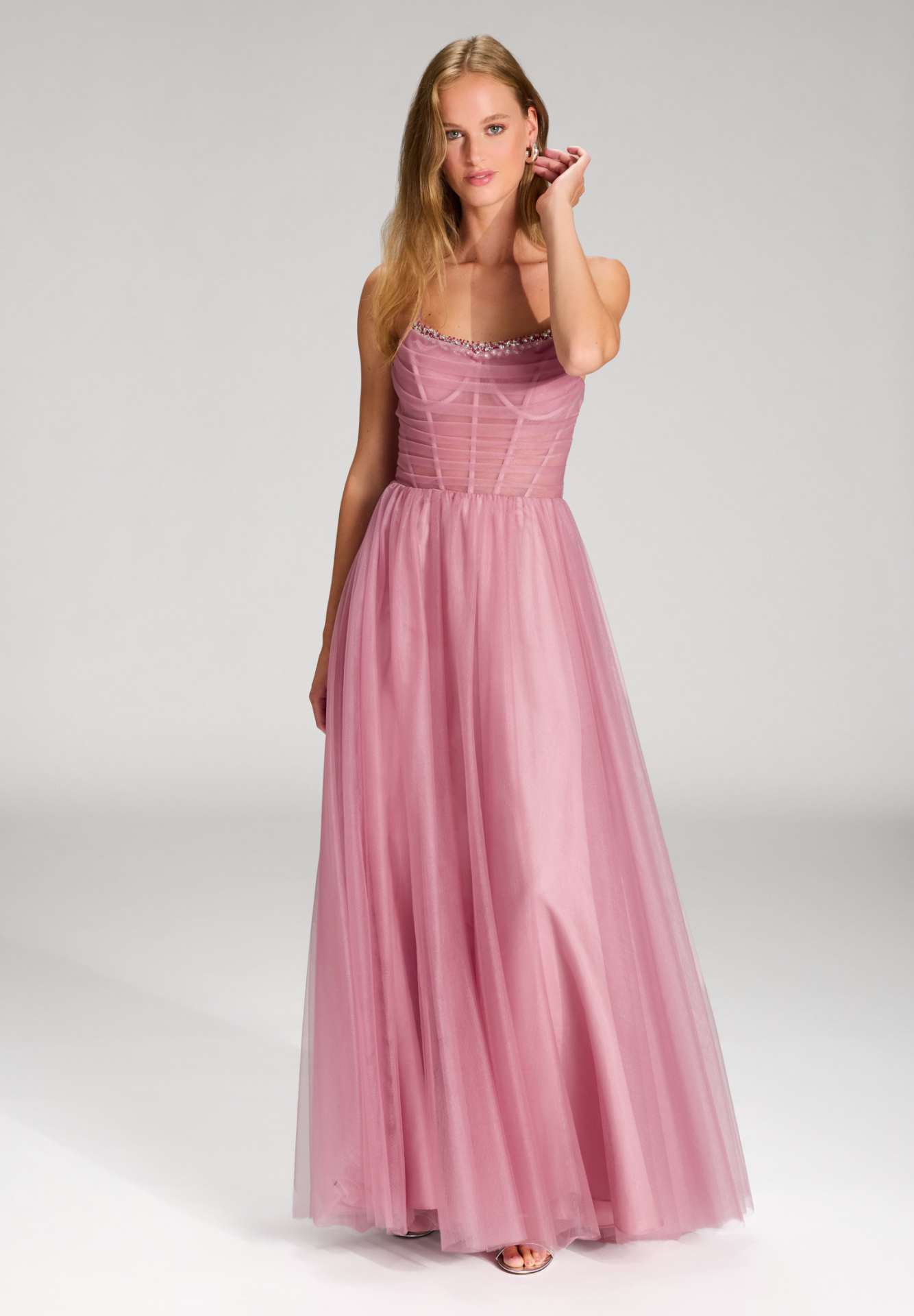 Tüllkleid mit Transparent-Effekt rosy pink