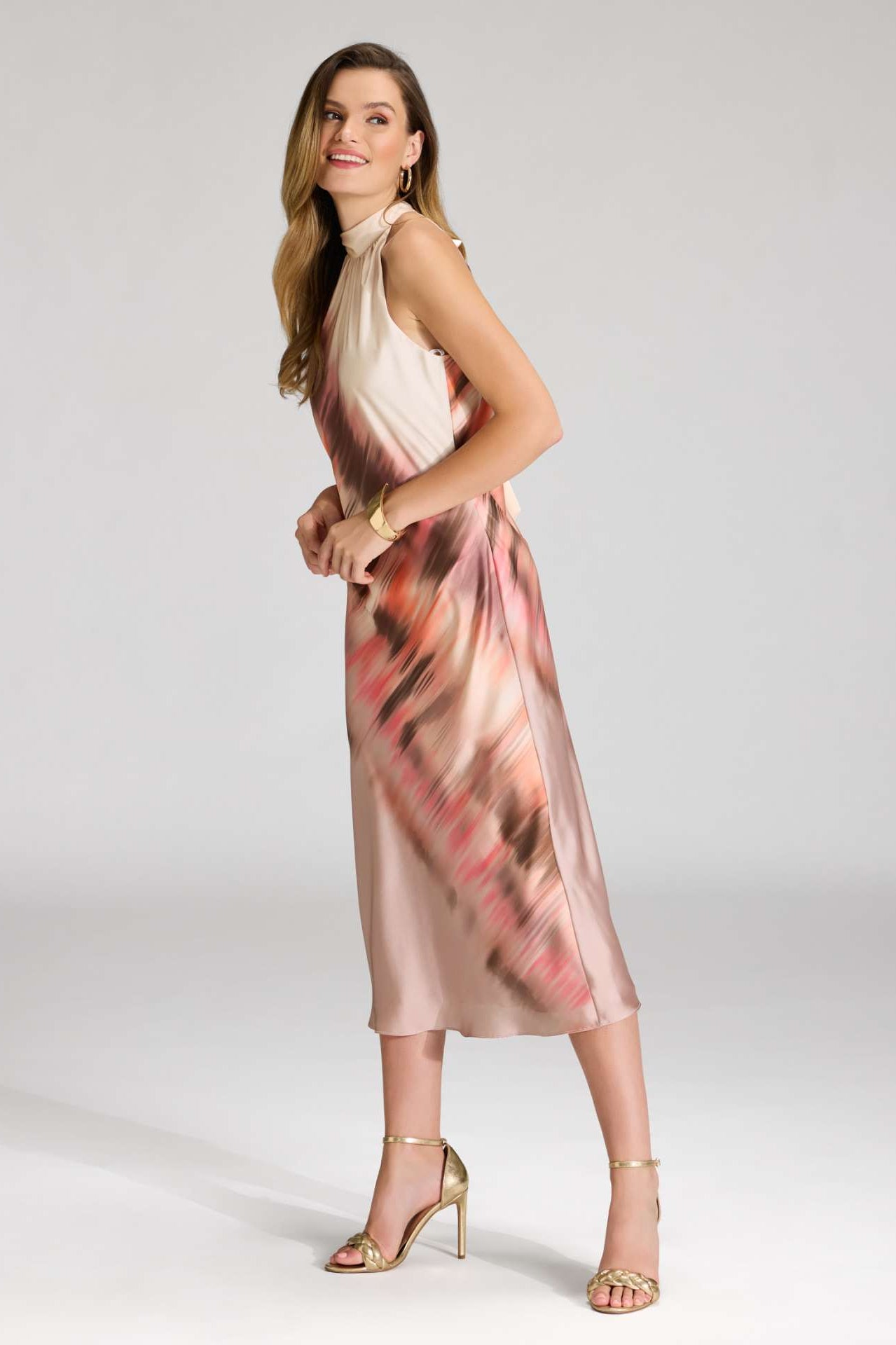 Bedrucktes Slip Dress aus Satin mit Stehkragen