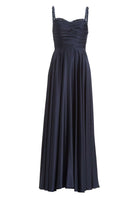 Satinkleid mit drapiertem Top und bestickten Trägern