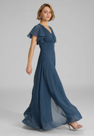 Chiffon Jumpsuit mit Überrock und Volantärmeln