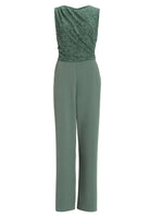 Jumpsuit aus Material-Mix mit Drapierung