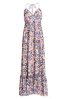 Neckholder Maxi Kleid aus bedrucktem Chiffon mit Glitzerstreifen