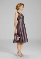 Midi langes Cocktailkleid aus Twill mit Godets