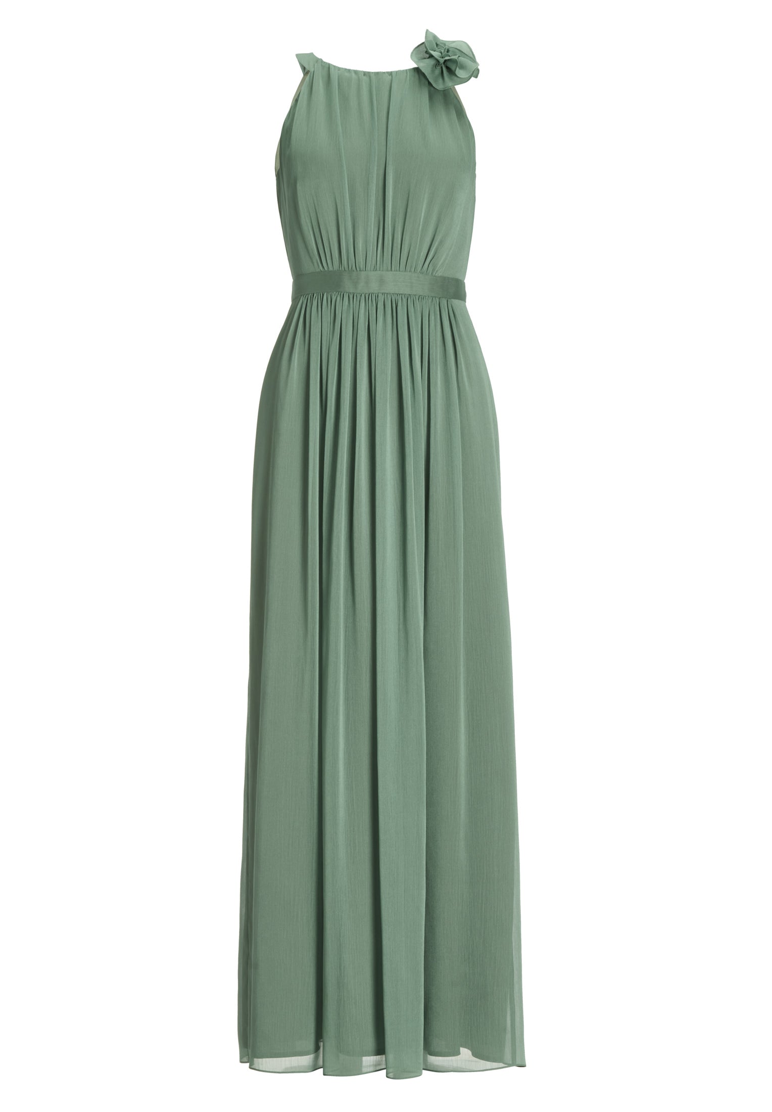 Abendkleid aus Crinkle Chiffon mit dekorativer Blüte