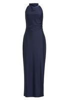 Abendkleid aus Jersey Satin mit Drapierung am Kragen