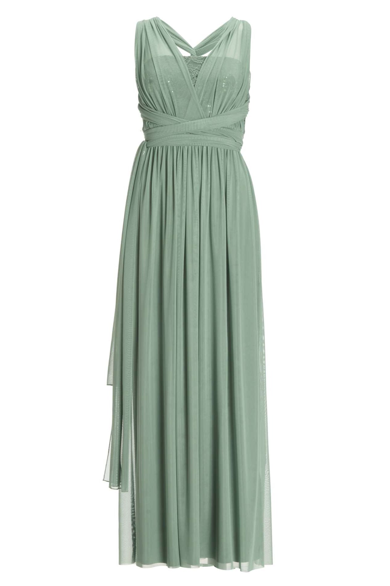 Abendkleid aus Mesh und Spitze mit verschiedenen Bindemöglichkeiten