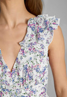 Midi Kleid aus floral bedrucktem Crinkle Chiffon mit Volants an der Schulter