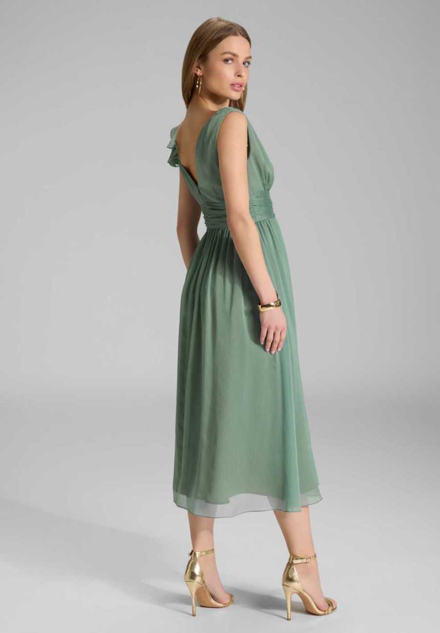 Cocktailkleid aus Crinkle Chiffon mit Volant Detail an der Schulter