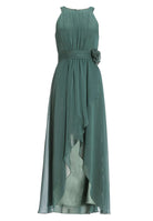 Abendkleid aus Chiffon mit Vokuhila Saum und Stoffblüte