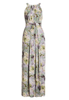 Maxi Kleid mit amerikanischem Ausschnitt aus nachhaltigem bedruckten Satin