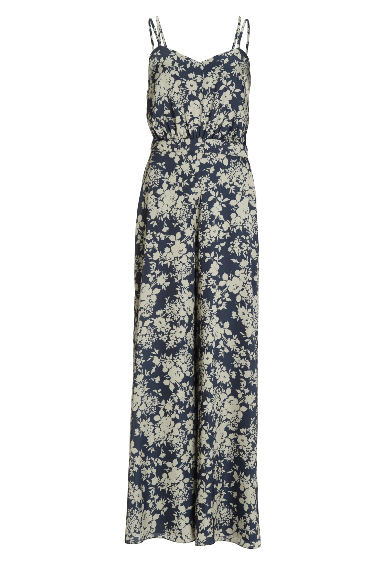 Jumpsuit aus floral bedrucktem Satin mit Spagettiträgern