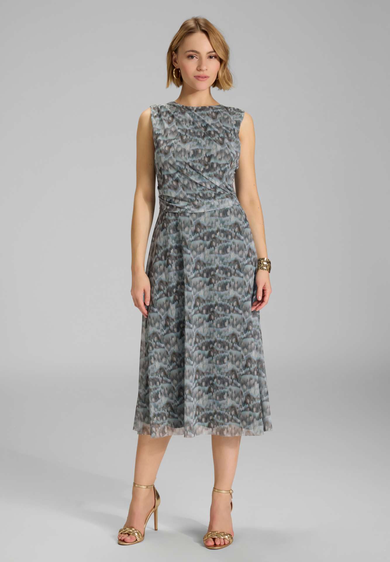 Midi Kleid aus weichem Mesh mit abstraktem Animal Print deep slate multi