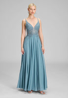 Chiffonkleid mit Stickerei sea blue
