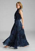 Abendkleid mit blusigem Top aus floral bedrucktem Chiffon