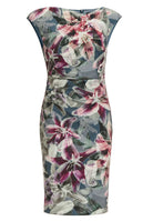 Etui Kleid aus bedrucktem Scuba mit Drapierung