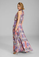 Maxikleid mit Beinschlitz aus Chiffon mit Zick Zack Print