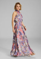 Maxikleid mit Beinschlitz aus Chiffon mit Zick Zack Print