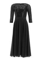 Midi Kleid mit Top aus elastischer Paillette und Chiffonrock