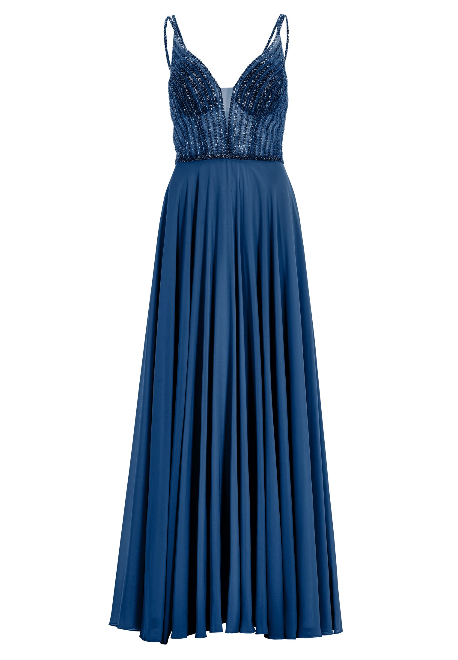 Bodenlanges Chiffonkleid mit tonaler Stickerei