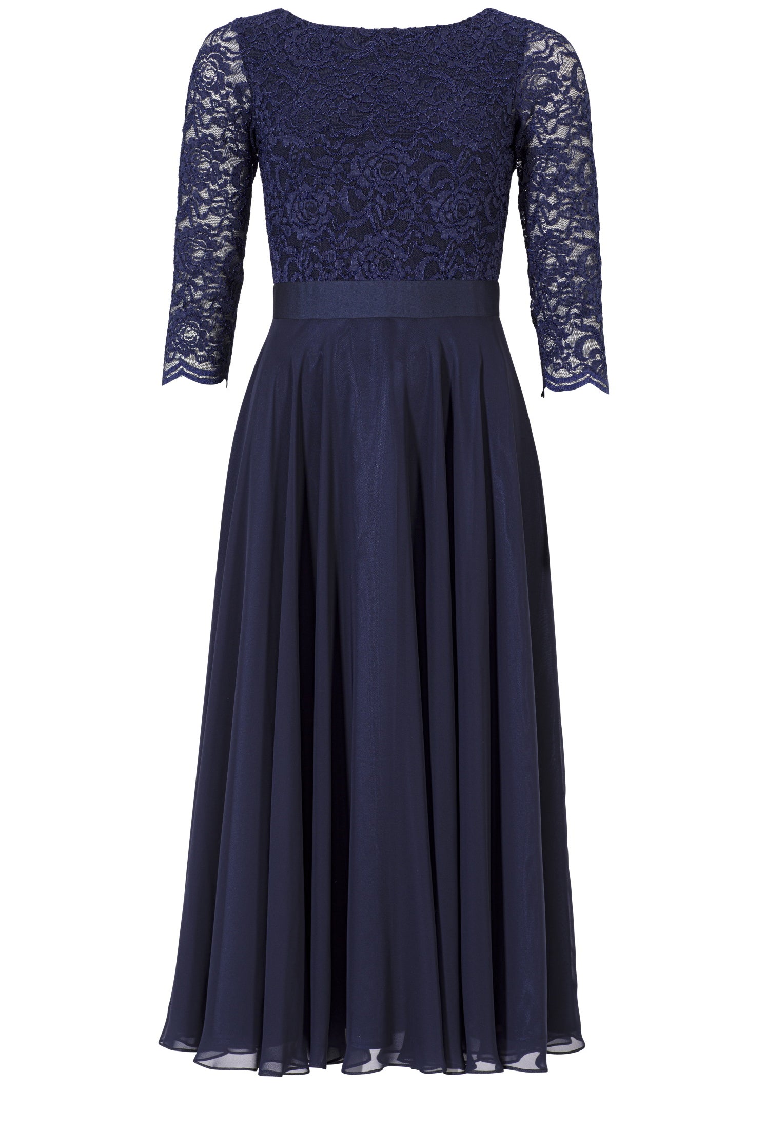 Abendkleid Midi mit Oberteil aus floraler Spitze und Chiffon Rock