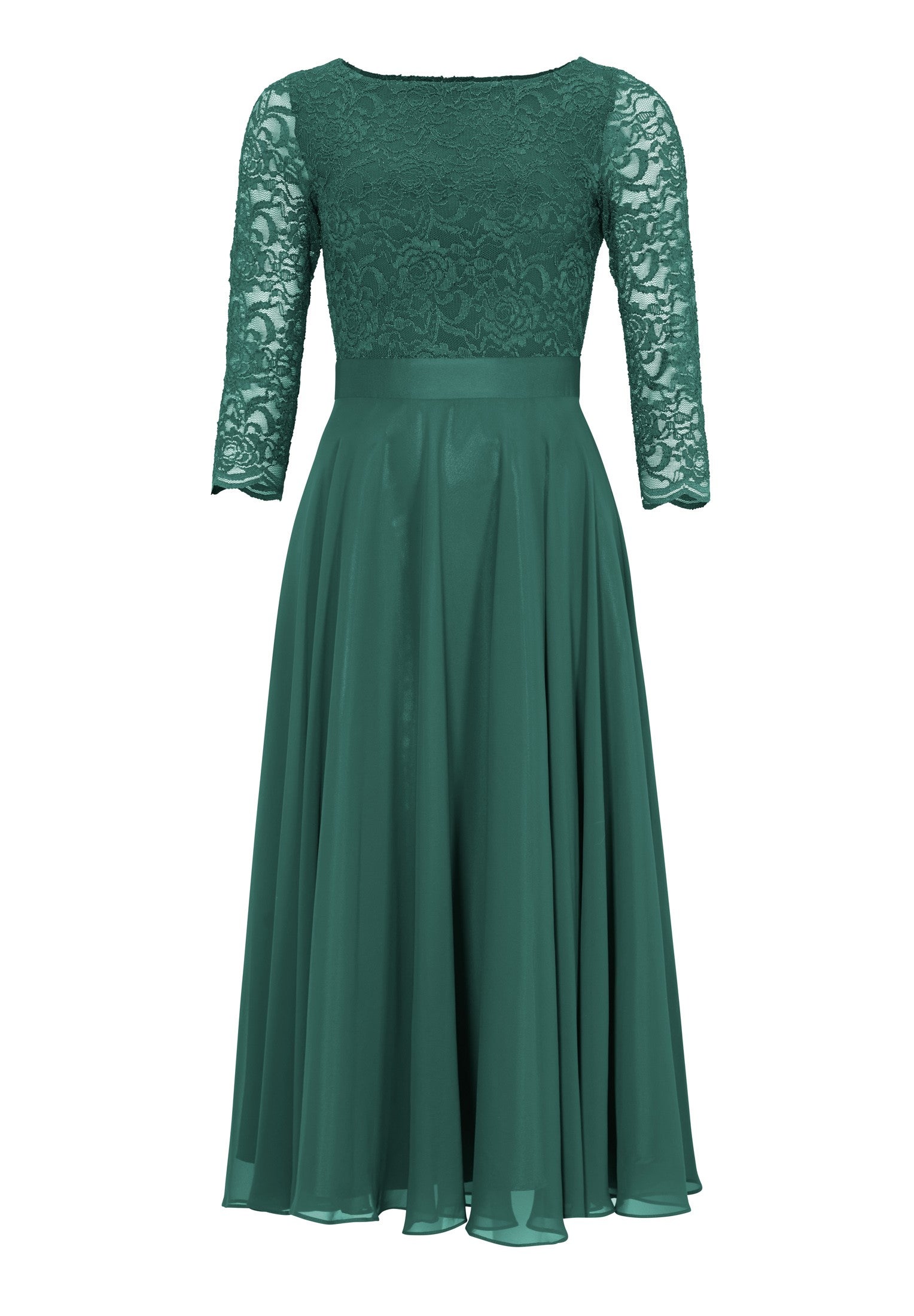 Abendkleid Midi mit Oberteil aus floraler Spitze und Chiffon Rock