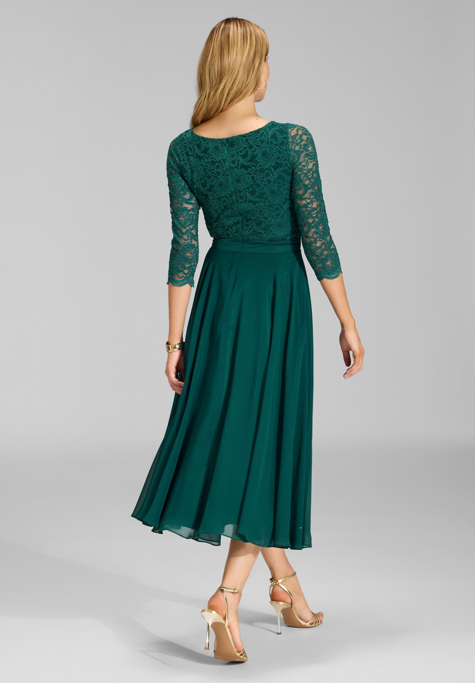 Abendkleid Midi mit Oberteil aus floraler Spitze und Chiffon Rock