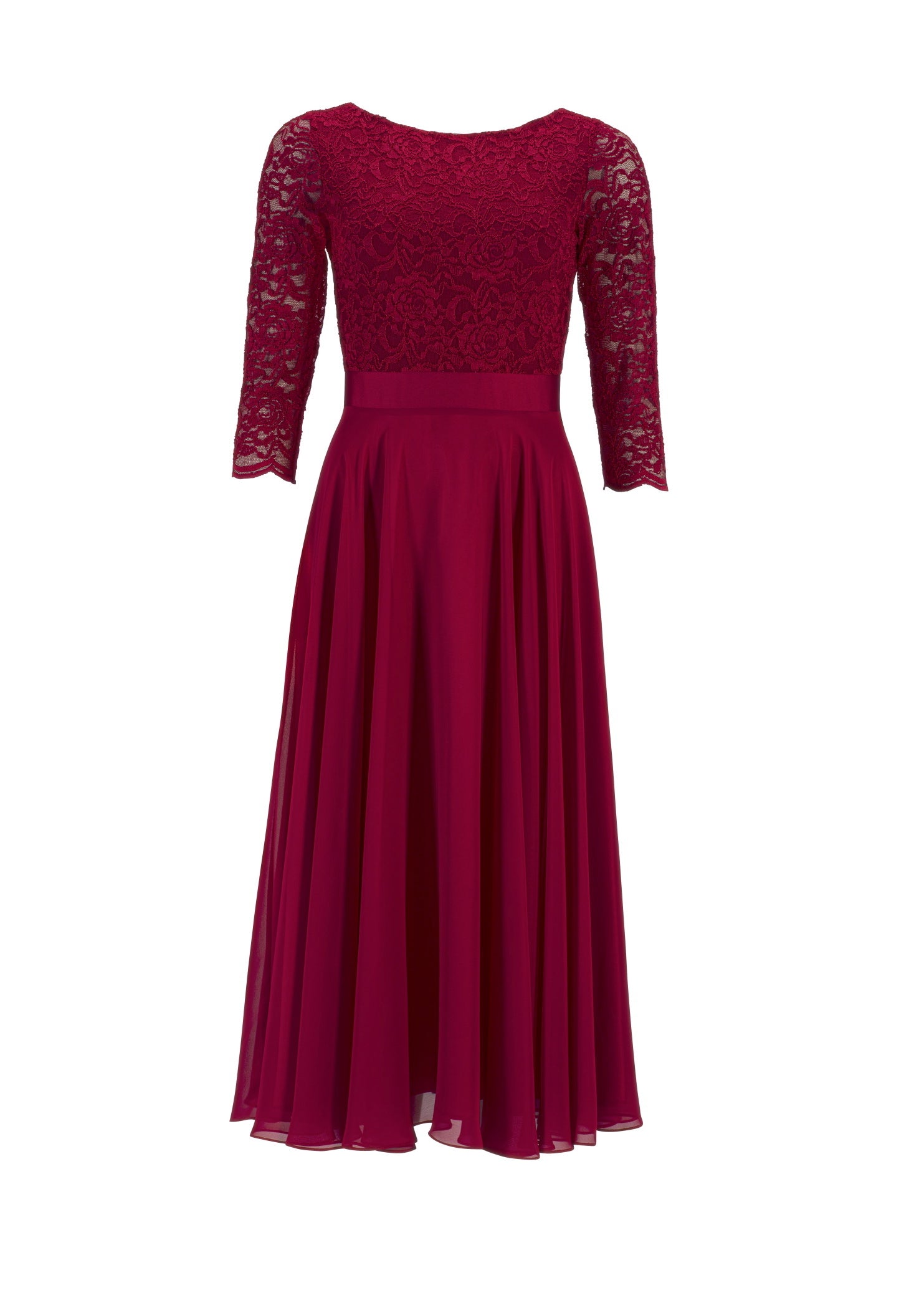 Abendkleid Midi mit Oberteil aus floraler Spitze und Chiffon Rock