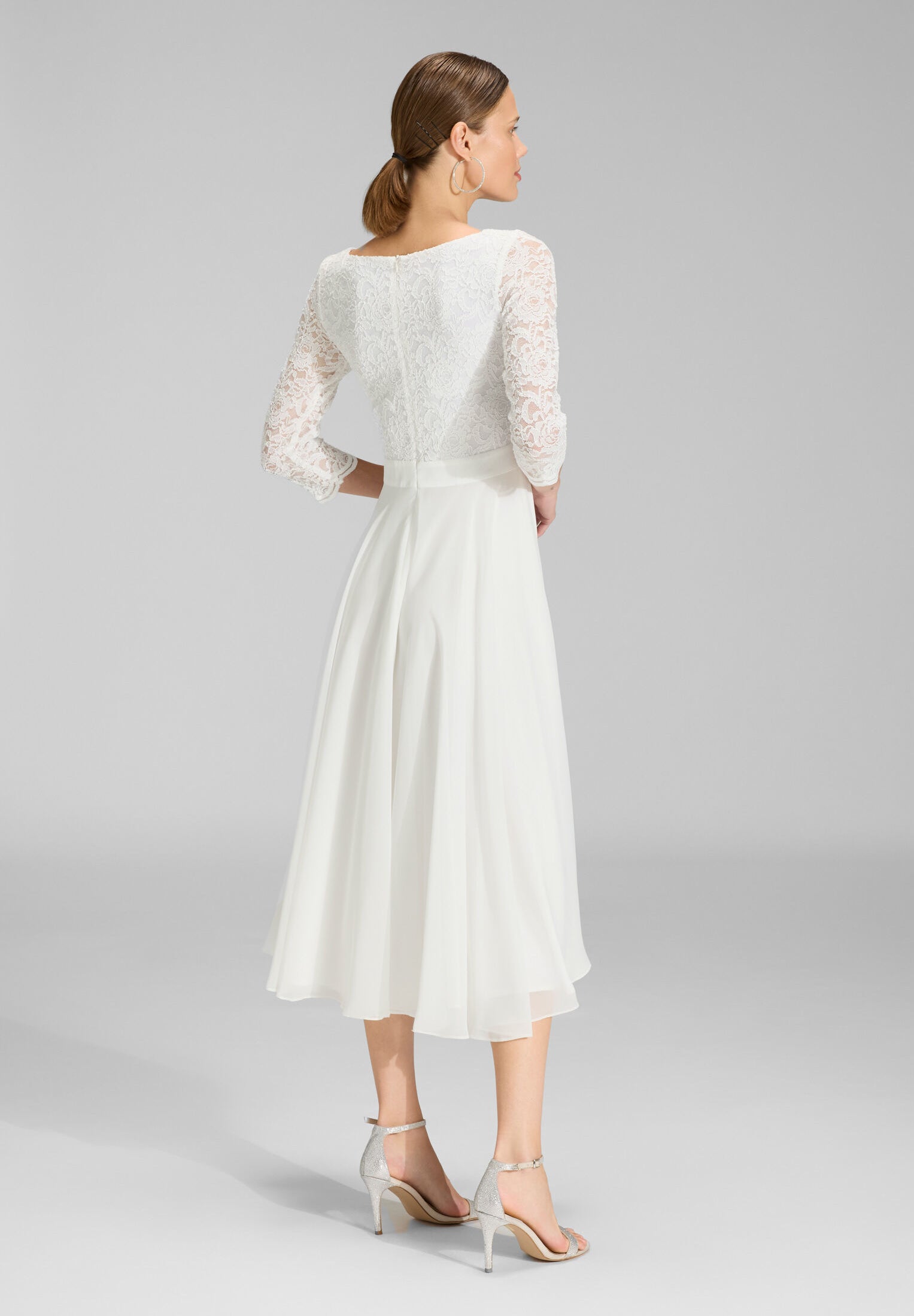 Abendkleid Midi mit Oberteil aus floraler Spitze und Chiffon Rock