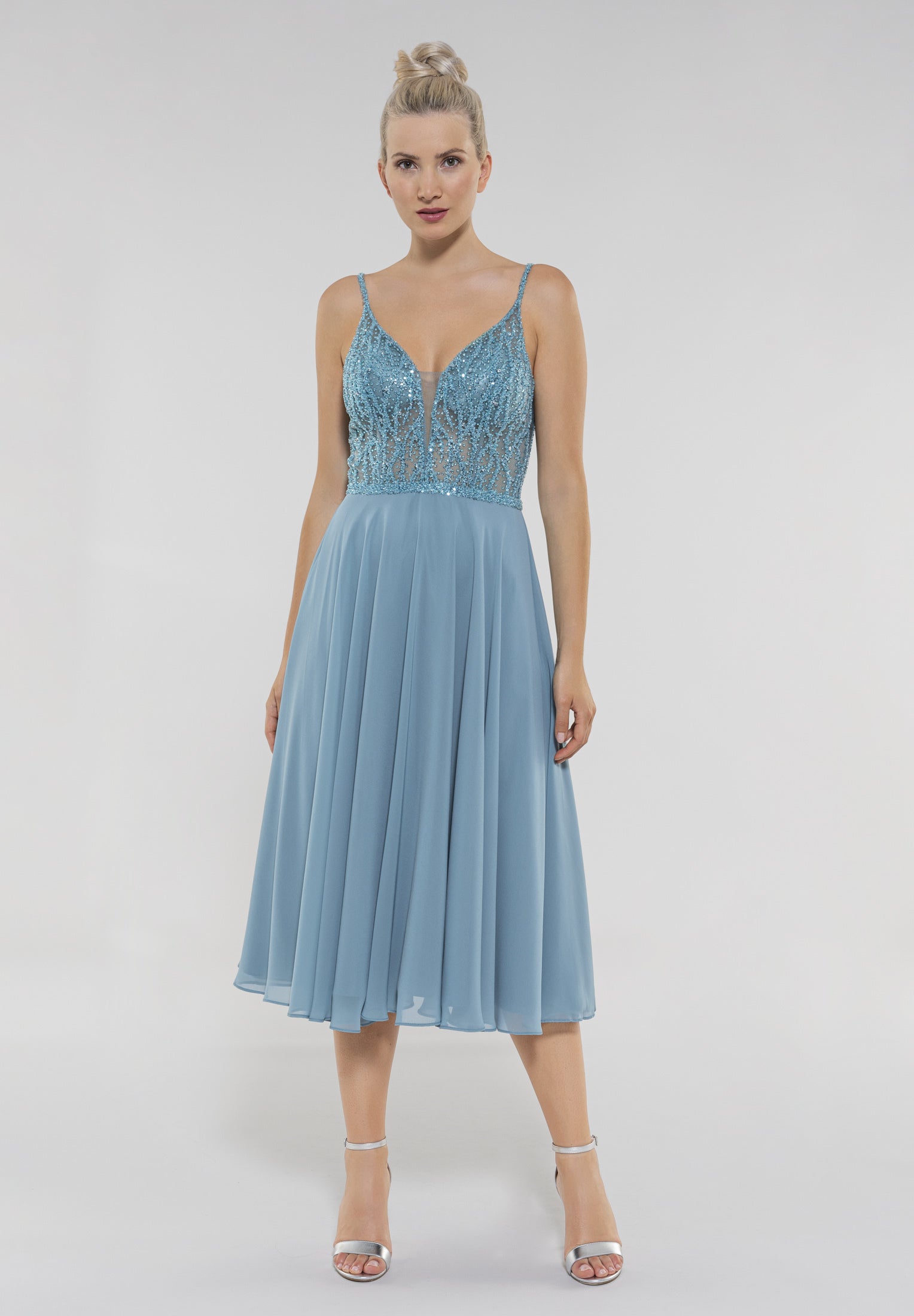 Cocktailkleid aus Materialmix sea blue