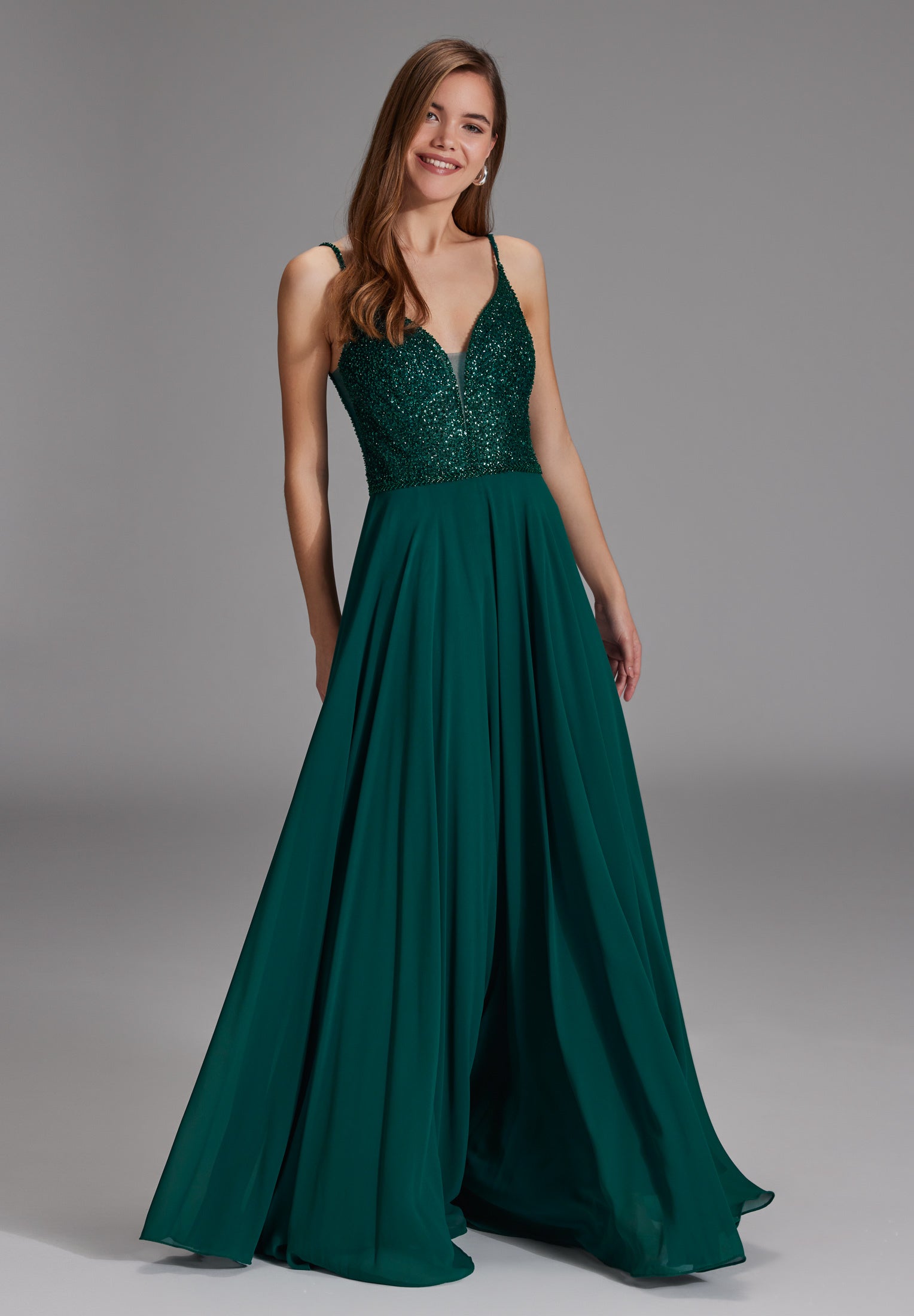 Abendkleid aus Materialmix pine green
