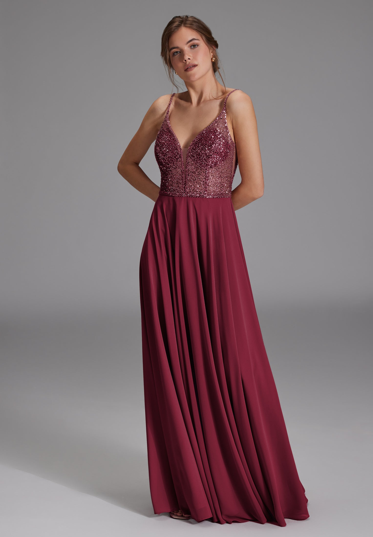 Abendkleid aus Materialmix grape wine