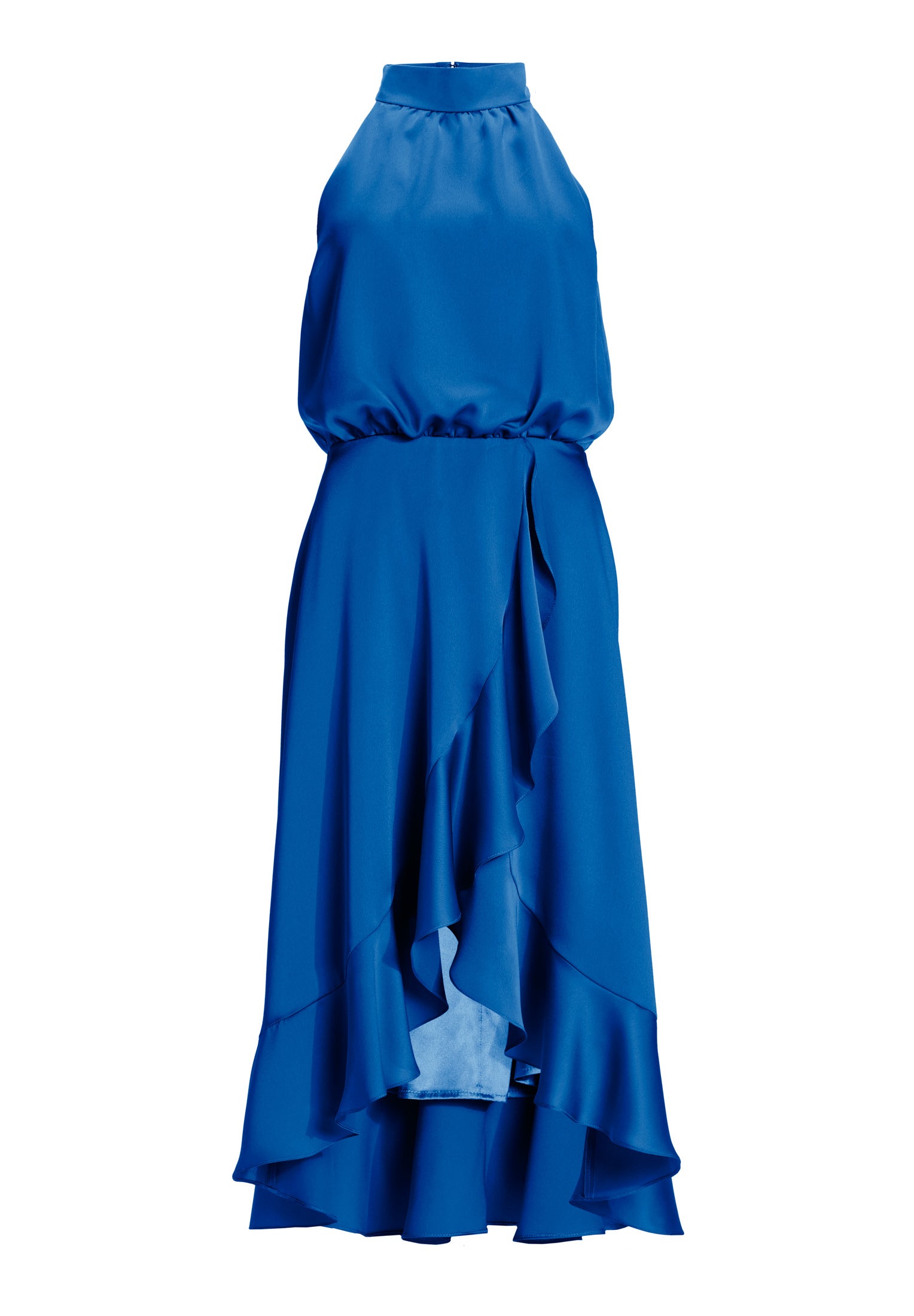 Cocktailkleid aus nachhaltigem Satin mit Volant am Saum